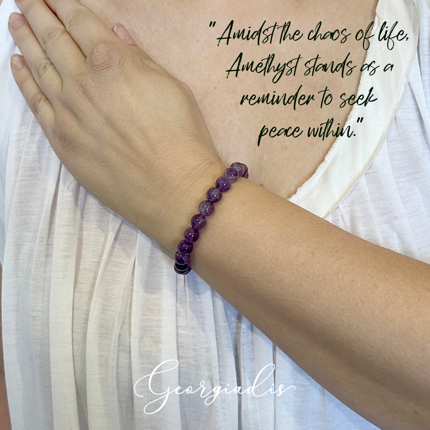 { Georgiadis } - Stunning 8mm Amethyst Gemstone Bracelet, Calming, Promotes Spiritual Awareness, Colour Therapy Purple, Birthstone February, Gift, Love, Bracelet for Women