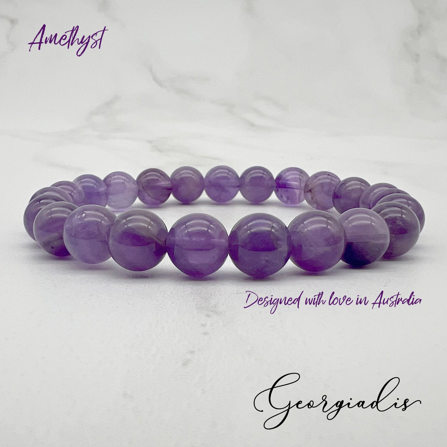 { Georgiadis } - Stunning 8mm Amethyst Gemstone Bracelet, Calming, Promotes Spiritual Awareness, Colour Therapy Purple, Birthstone February, Gift, Love, Bracelet for Women