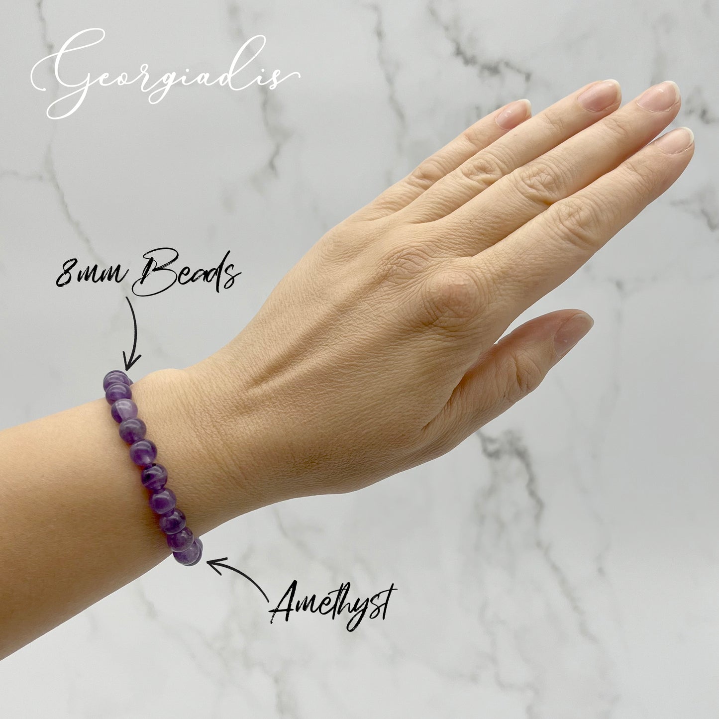 { Georgiadis } - Stunning 8mm Amethyst Gemstone Bracelet, Calming, Promotes Spiritual Awareness, Colour Therapy Purple, Birthstone February, Gift, Love, Bracelet for Women