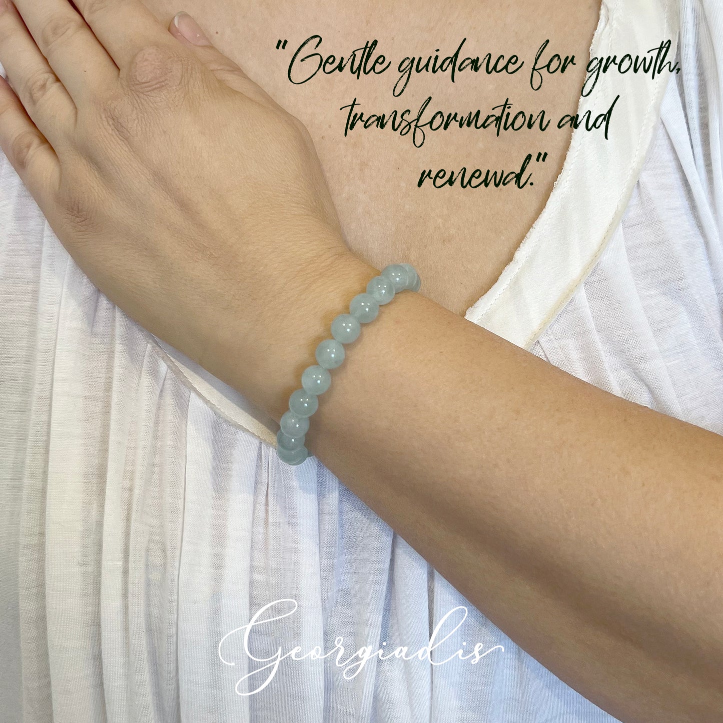 { Georgiadis } - Stunning 8mm Aquamarine Gemstone Bracelet, Tranquility and Inner Strength, Colour Therapy Blue, Birthstone March, Gift, Love, Bracelet for Women