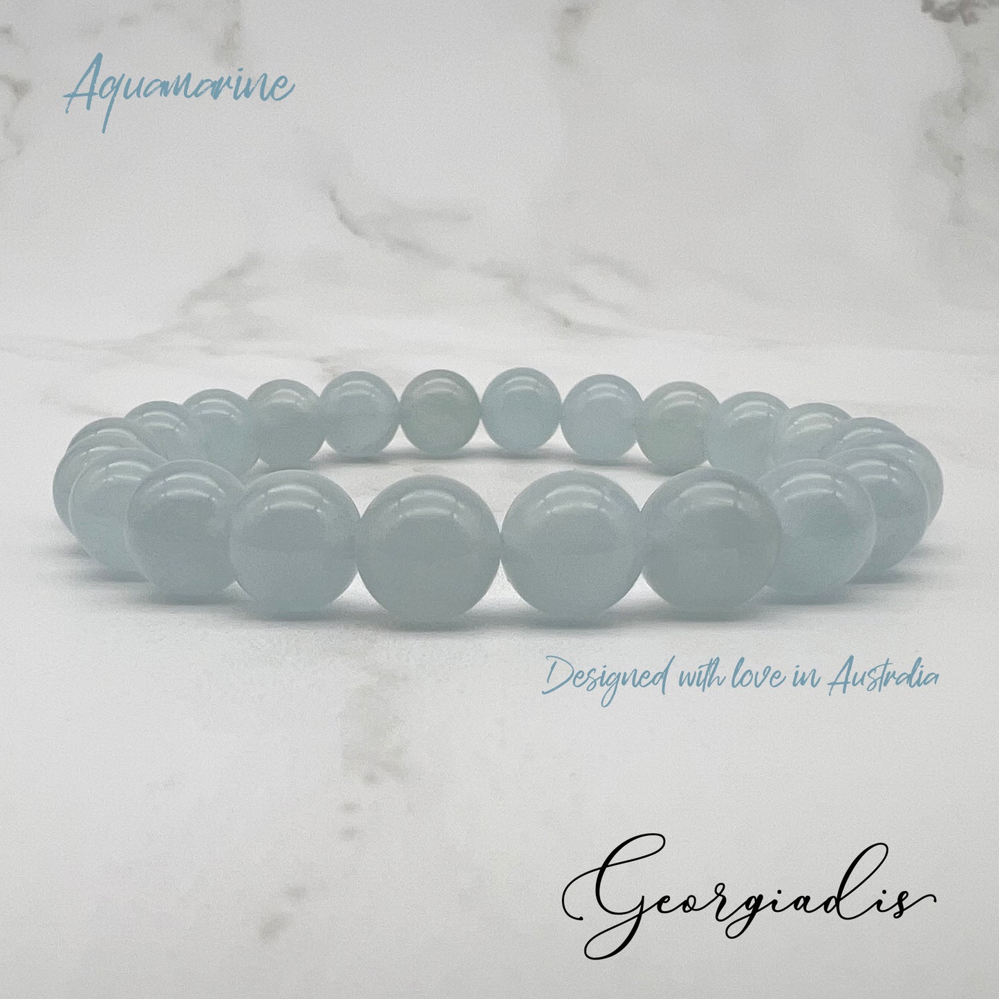 { Georgiadis } - Stunning 8mm Aquamarine Gemstone Bracelet, Tranquility and Inner Strength, Colour Therapy Blue, Birthstone March, Gift, Love, Bracelet for Women