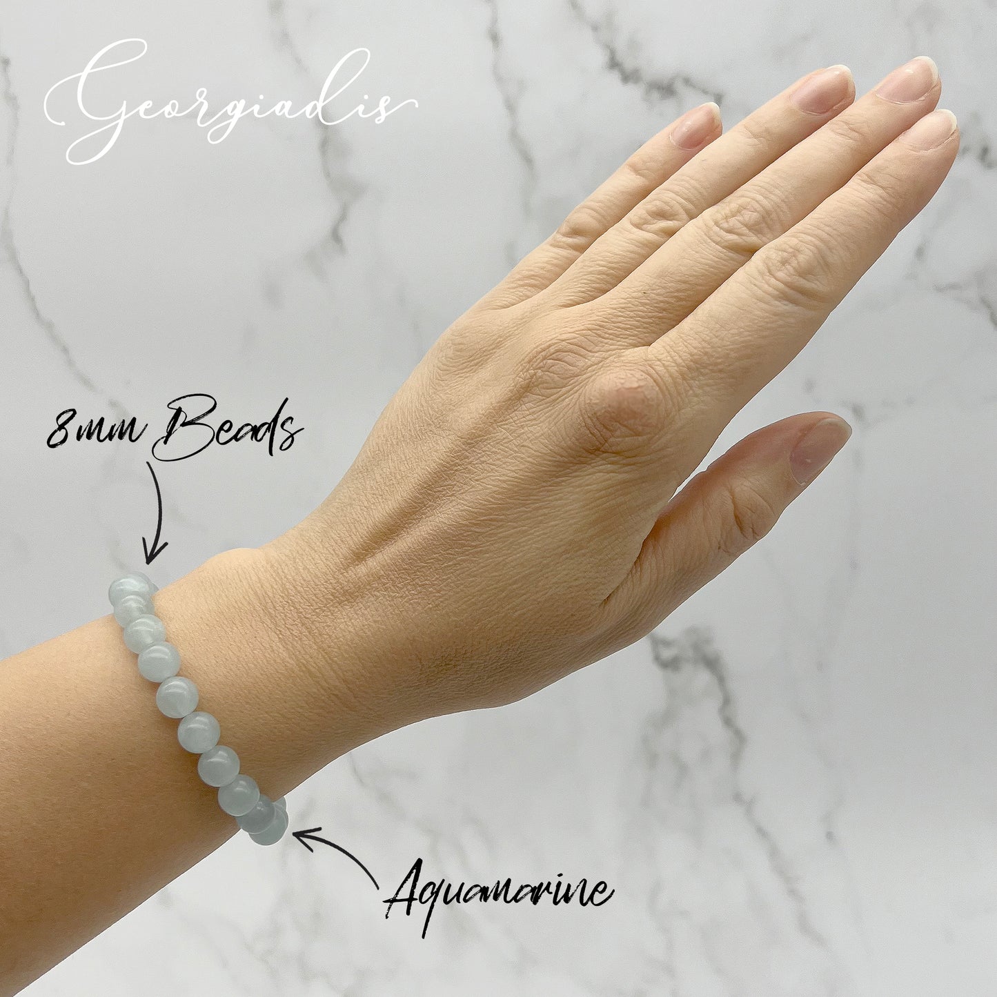 { Georgiadis } - Stunning 8mm Aquamarine Gemstone Bracelet, Tranquility and Inner Strength, Colour Therapy Blue, Birthstone March, Gift, Love, Bracelet for Women