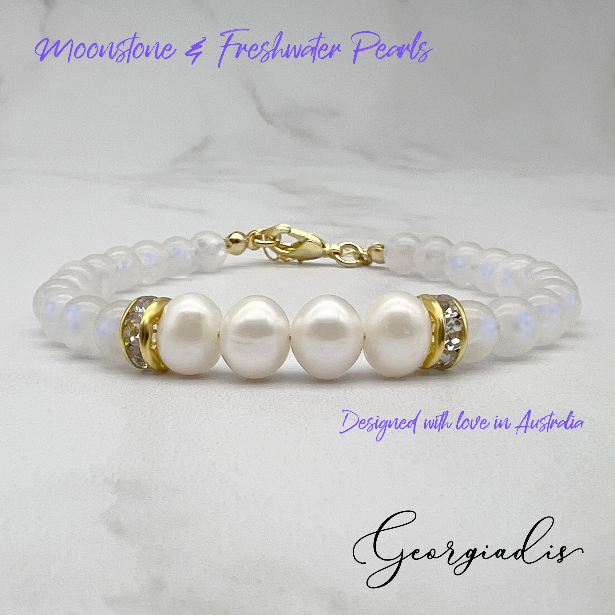 Freshwater gray pearl and rainbow moonstone bracelet /// gemstone beaded jewelry /// outlet gift for her - june birthstone